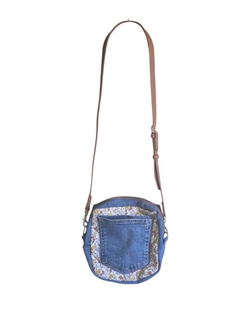 Upcycled Floral Denim Pocket Crossbody Bag